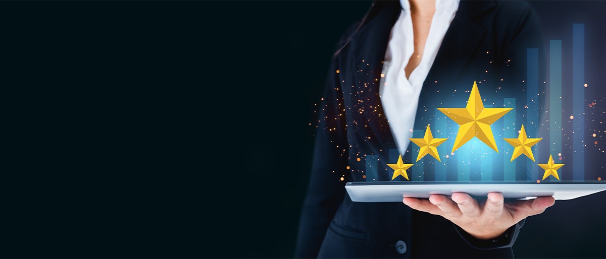 Customer Experience, Recognition reward.Services for Satisfaction five Star Rating marketing.Business woman five Star Feedback.Clients Choosing Satisfaction Rating.Customer Service.Digital technology